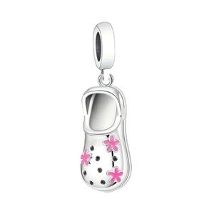 925 Sterling Silver CROCS Charm/Pendant with Pink Flower Accents - NWT